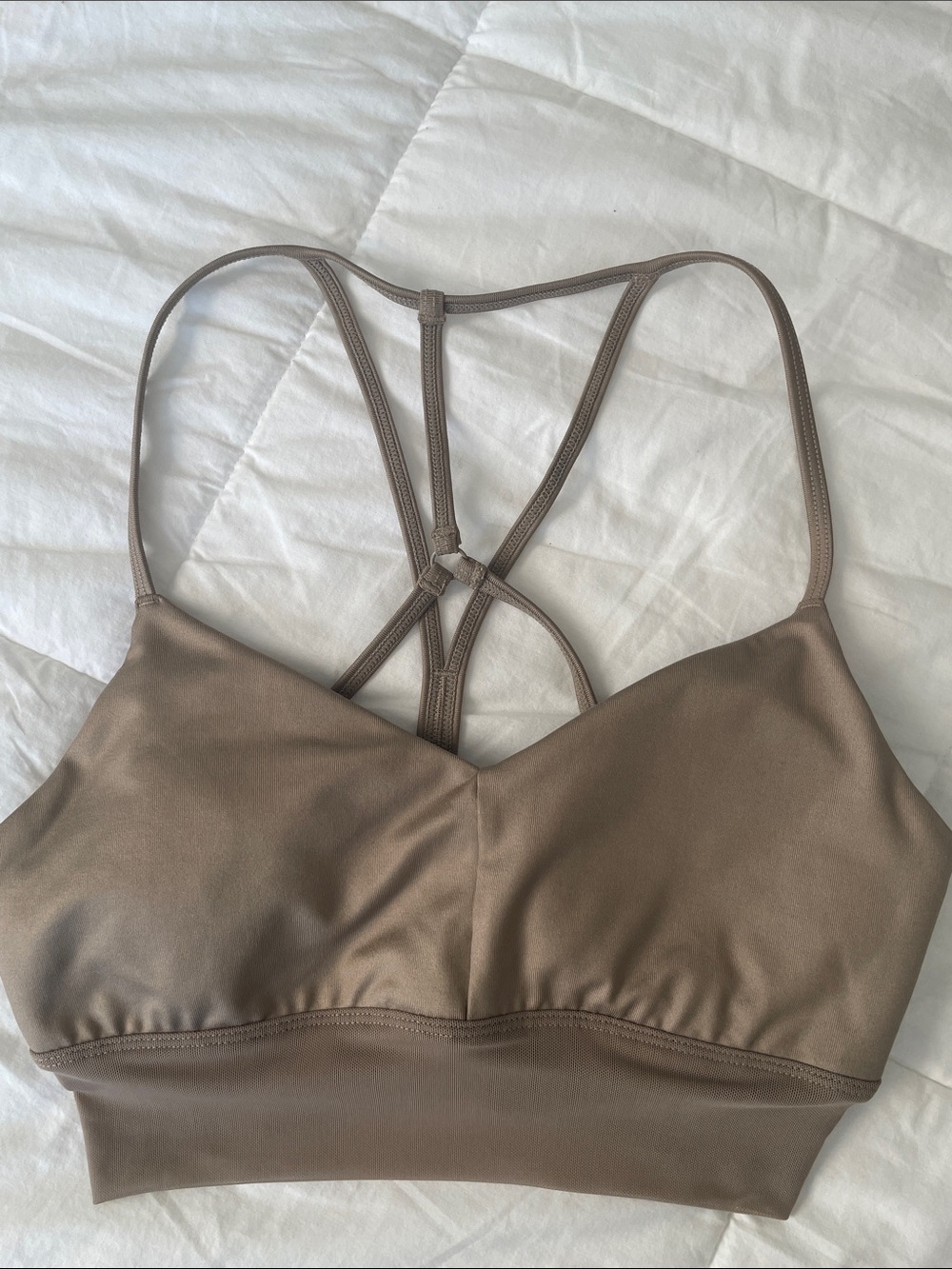 ALO Yoga Strappy Back Bralette in Taupe